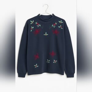 Vintage 90s Second Wind Embroidered Sweatshirt – Navy, Floral & Berries – Size L